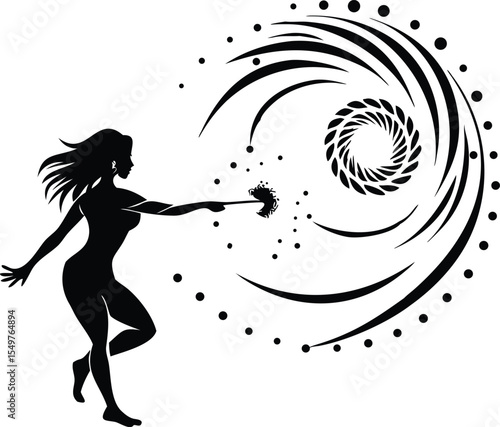 Sorceress casting a spiral spell with magical energy