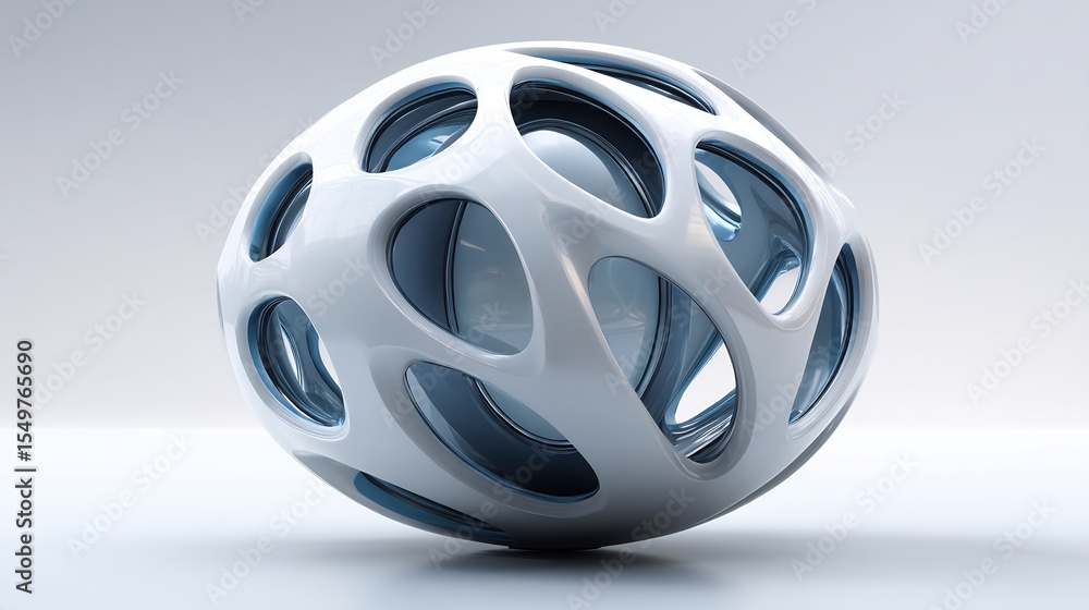 Obraz premium Futuristic White and Blue Perforated Sphere with Unique Abstract Design