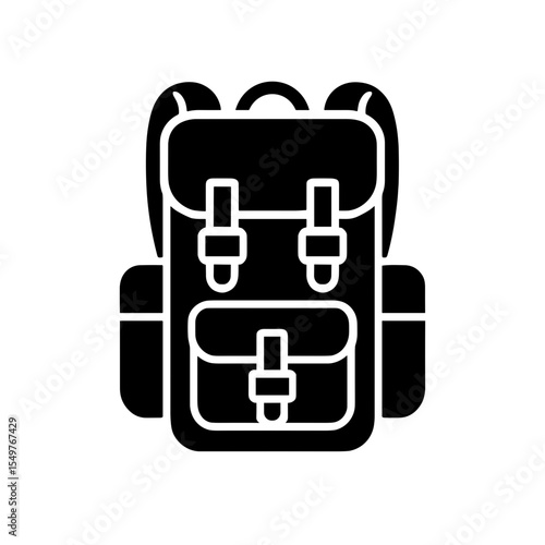 Military backpack icon filled style representing field gear and equipment