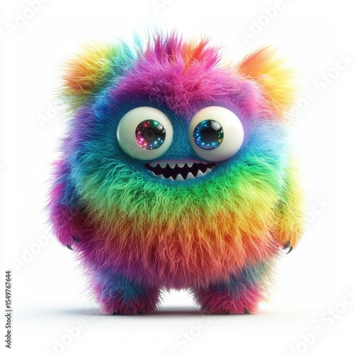 Fluffy rainbow-colored monster with gentle sparkling fur