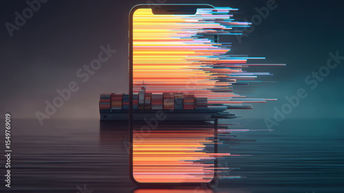 Digital illustration of smartphone with colorful streaks emanating from screen, representing data transfer or digital