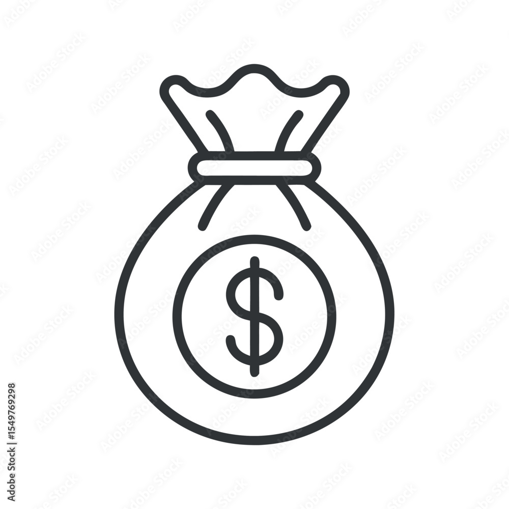 Simple Line Art Illustration of a Money Bag with Dollar Sign on White Background Isolated Cutout Simple Line Art Illustration of a Money Bag with Dollar Sign on White Background Isolated Cutout