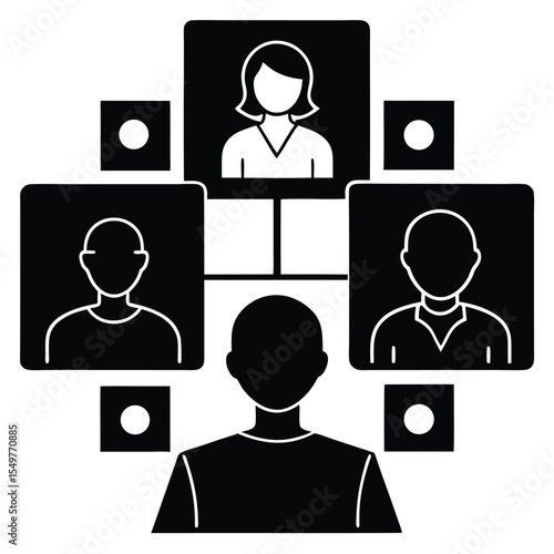 Black And White Icon Network Central Person Connecting Three Individuals connection
