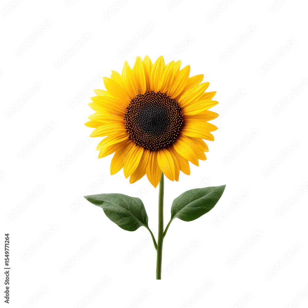 Obraz premium Bright and Cheerful Sunflower with Vibrant Yellow Petals and Dark Brown Center Against on transparent background