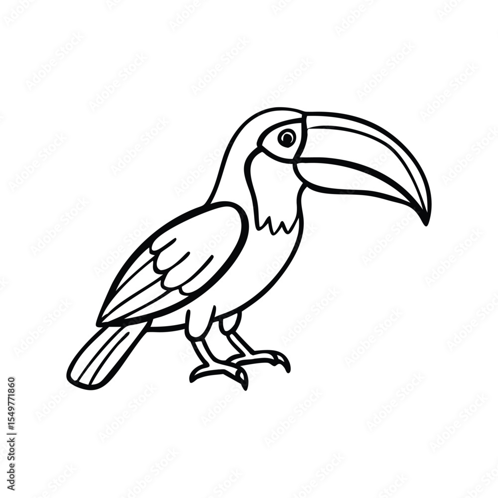 Obraz premium Toucan doodle line vector illustration, hand drawn tropical bird sketch, playful animal art design