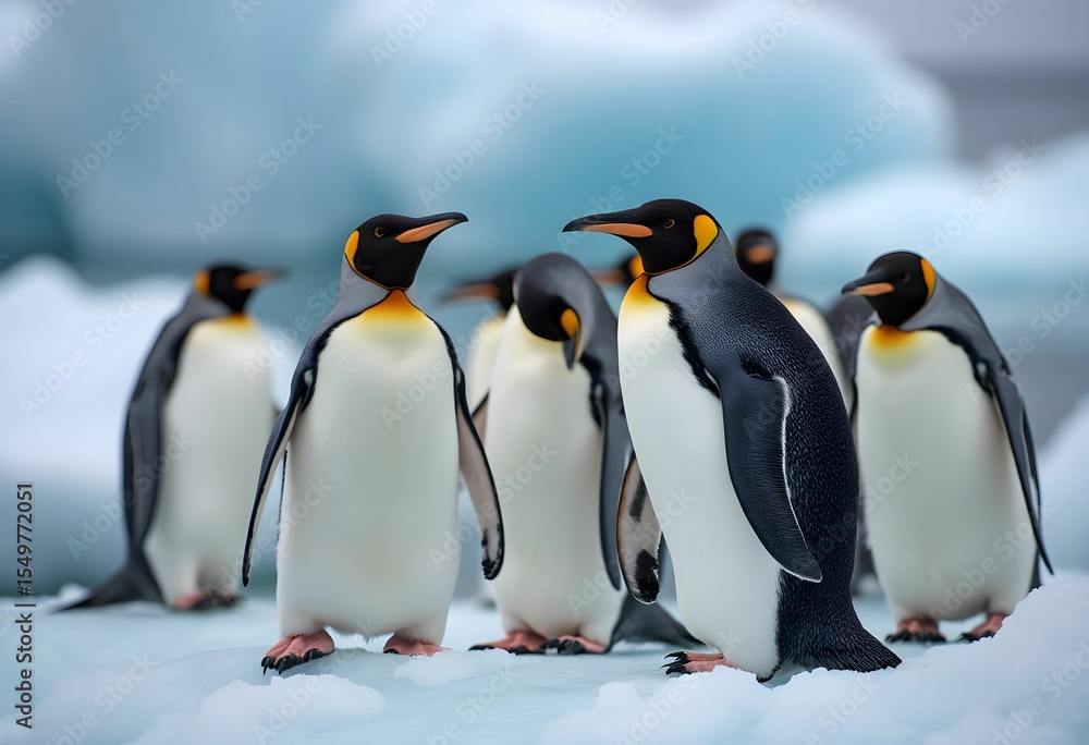 Obraz premium Marine birds endure cold, thriving in icy environments.