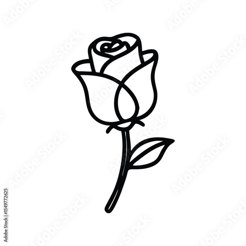 Rose doodle line vector illustration, hand drawn floral sketch, minimalist flower art, elegant outline design