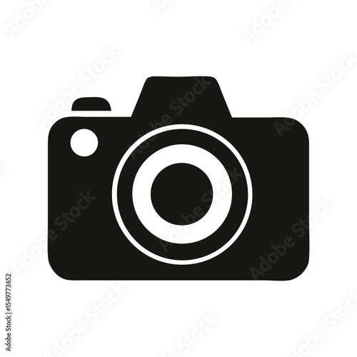 Camera silhouette vector illustration, classic photography icon, black photo equipment, minimal modern design

