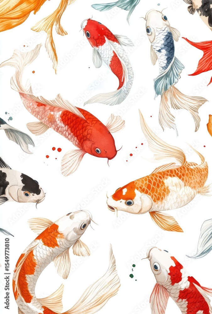 Naklejka premium Colorful koi fish pattern on white background