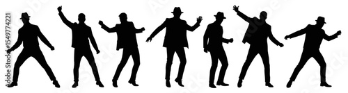 Silhouettes of Men Dancing in Hats and Suits, Performing Stylish and Expressive Moves for Fashion, Entertainment