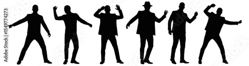 Silhouettes of Men Dancing and Posing in Stylish Outfits for Performance, Expression, Fashion, Nightlife, and Urban Culture Concepts