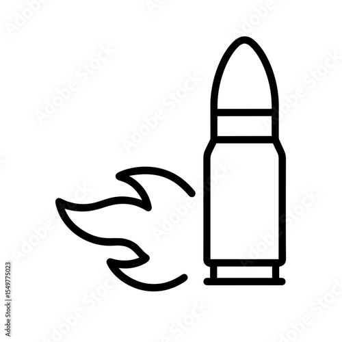 Bullet with flame icon outline style representing speed and firepower