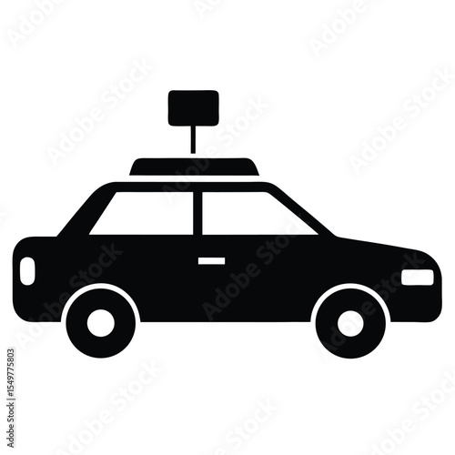 Black silhouette of a taxi cab icon with roof sign, perfect for transportation apps, city travel services, driver logos, cab booking systems, and ride-share vector graphics.