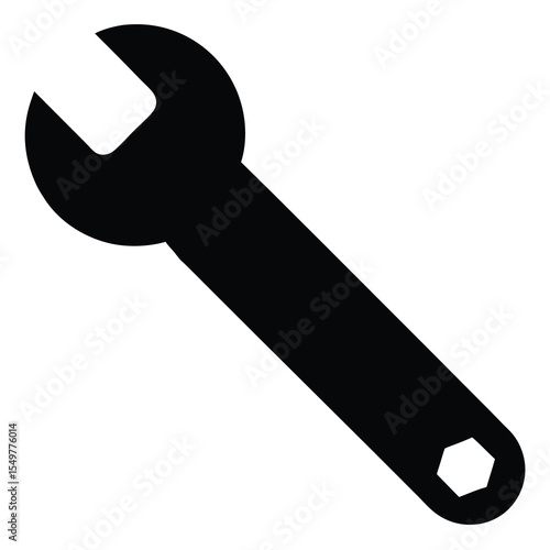 Black silhouette wrench tool icon perfect for mechanical service, repair logos, garage branding, hardware tools concept, vector illustrations, and industrial or engineering-related graphics.