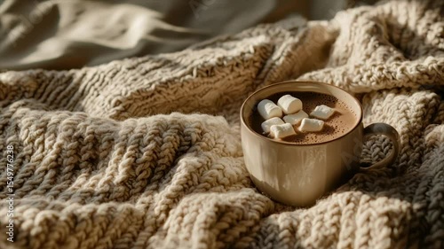 Wallpaper Mural Cozy hot chocolate on a knitted blanket.  Warm, comforting beverage with marshmallows on a soft, textured blanket. Perfect for a relaxing afternoon or cold winter day Torontodigital.ca