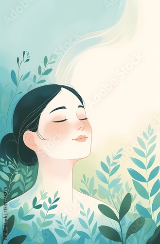 Peaceful Woman in Nature – Serene Mindfulness Illustration – AI