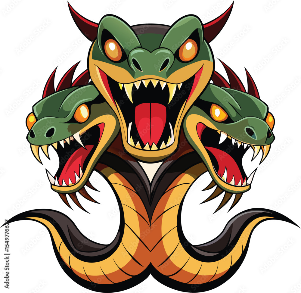 Fototapeta premium Three-Headed Snake Vector