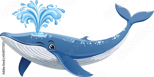 Happy Whale Spraying Water Cheerfully on Transparent Background