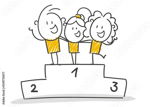 Strichfiguren / Strichmännchen: Sieger, Team, Teamwork. (Nr. 880)