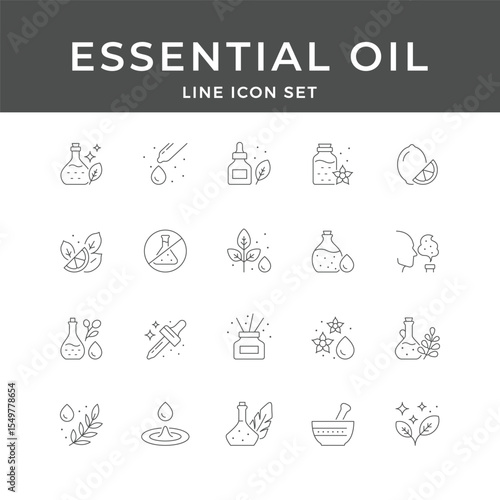 Essential Oil Line Icon Set – Aromatherapy, Natural, Wellness, Dropper, Organic, Spa, Herbal, Minimal Vector Collection