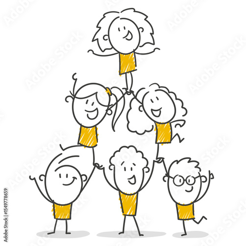 Strichfiguren / Strichmännchen: Teamwork, Akrobaten, Pyramide, Zirkus, Turm. (Nr. 874)