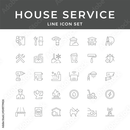 House Service Line Icon Set – Maintenance, Repair, Cleaning, Security, Plumbing, Lawn, Home, Minimal Vector Collection