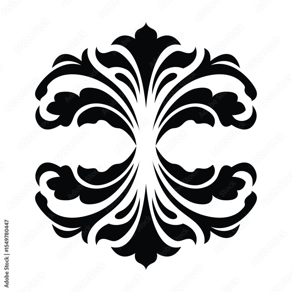 Fototapeta premium Black Floral Ornament Vector on White Background, Decorative Design Element, Vector Illustration Graphic 