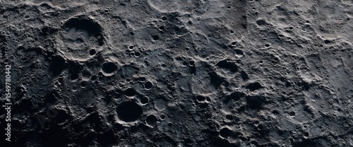 Detailed Lunar Surface Texture Featuring Craters, Shadows, and Rugged Terrain from Aerial Perspective