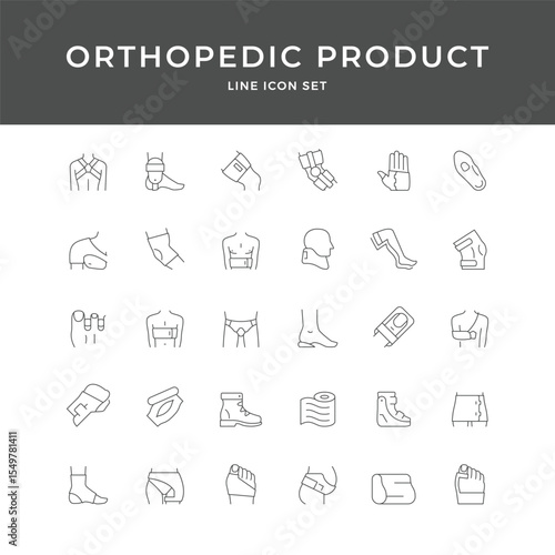 Orthopedic Product Line Icon Set – Brace, Support, Splint, Cast, Injury, Joint, Medical, Minimal Vector Collection