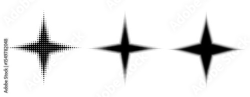 4 Points Star Compass Rose Sign Vector Dotted Halftone Gradient