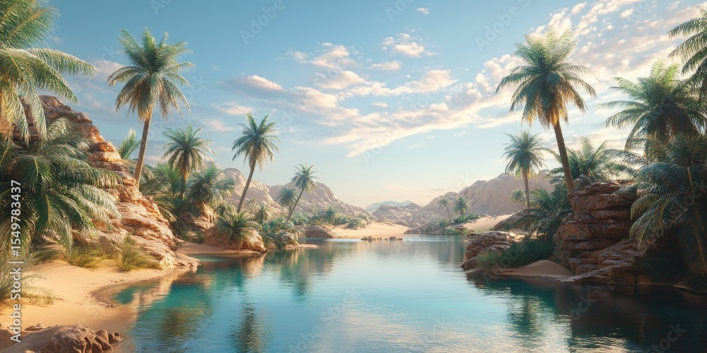Fototapeta premium Oasis River Valley at Sunrise