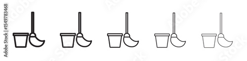 besom with stick and pail icon vector illustration isolated
