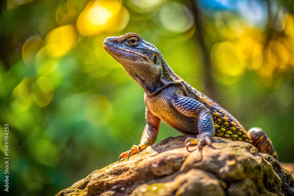 A lizard sunbathing on a forest rock generative ai A lizard sunbathing on a forest rock generative ai