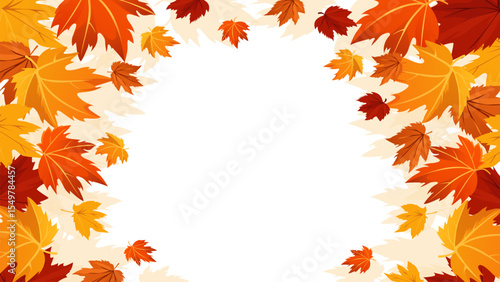 Beautiful autumn leaves for background. Frame of autumn leaves, vector illustration. Orange, yellow and red leaves for autumn background.