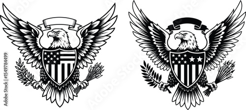 American Eagle Featuring Shield with Stars and Stripes, Banner, and Arrows