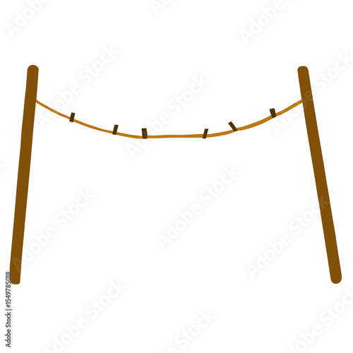 A simple and minimalistic illustration of a clothesline pole with a rope and several clothespins attached