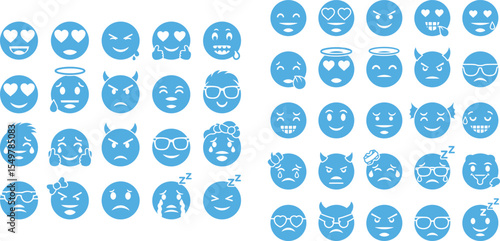 Assorted Emoji Icons Representing Various Emotions and Facial Expressions for Digital Communication