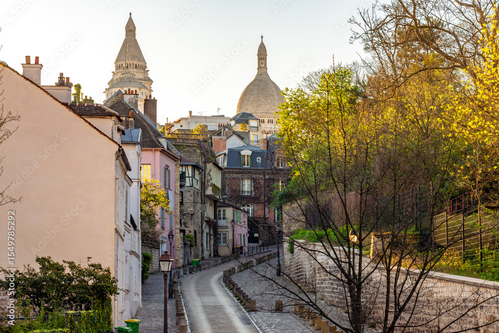 Obraz premium Architecture of L'Abreuvoir street in Montmartre hill, Paris, France