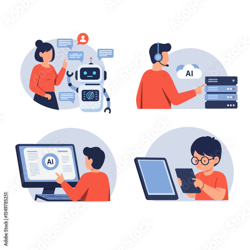 AI in everyday life set of objects illustrating modern technology. set of vector of augmented reality technology Illustrations object flat 2D. isolated object