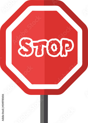 Red octagon with stop sign on pole silhouette vector illustration