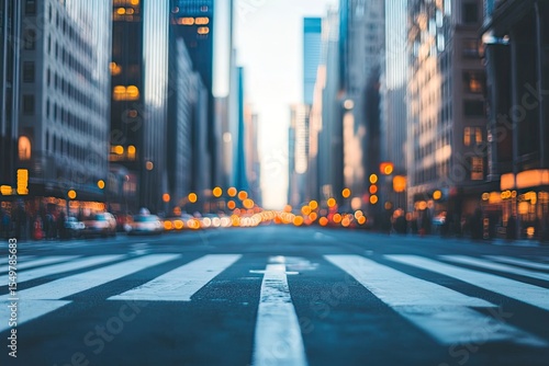 Blurry city street scene at dawn