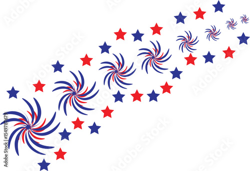 Spinning stars and USA themed swirl border for Independence Day ,Creative American flag-inspired swirly star border with red, white, and blue tones. Use for Fourth of July borders, invites, digital 

