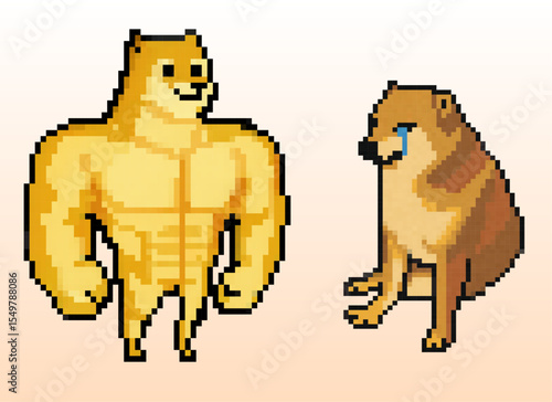 Swole Doge and Cheems Meme Pixel Art