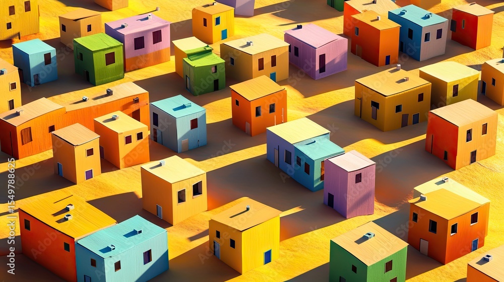 Naklejka premium Colorful houses arranged in a desert village.
