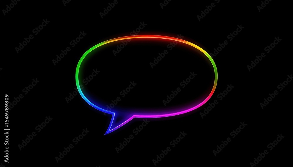 Vibrant neon speech bubble on a dark background, communication concept Vibrant neon speech bubble on a dark background, communication concept
