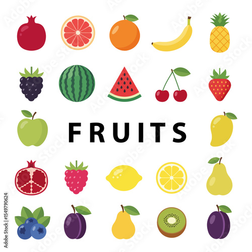 Set of object fruits . food, eat, Illustrations of object. isolated object flat style 2D