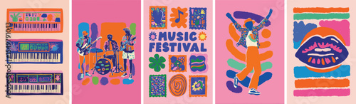 Colorful music festival vector with instruments and band performance theme