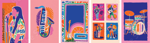 Colorful music festival vector with instruments and band performance theme