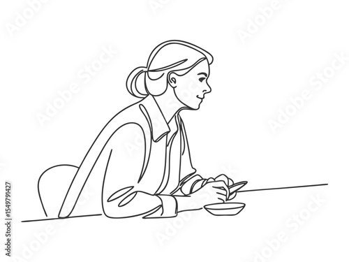vector portrait of an older woman in one line with color spots on the background. Vector illustration
