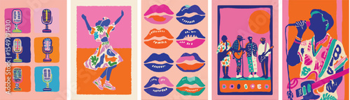 Colorful music festival vector with instruments and band performance theme